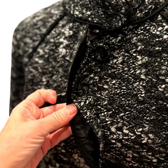 Sandro Tweed Coat Jacket Black White Tie Back Tailored Size M - Picture 2 of 7